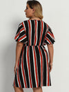 Plus Striped Surplice Neck A line Dress