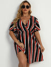 Plus Striped Surplice Neck A line Dress