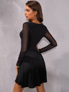Contrast Mesh Overlap Collar Fit And Flare Dress