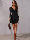 Contrast Mesh Overlap Collar Fit And Flare Dress