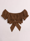 Tied Hem Puff Sleeve Crop Top