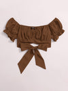 Tied Hem Puff Sleeve Crop Top