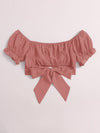 Tied Hem Puff Sleeve Crop Top