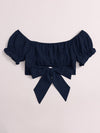 Tied Hem Puff Sleeve Crop Top