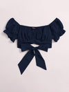 Tied Hem Puff Sleeve Crop Top