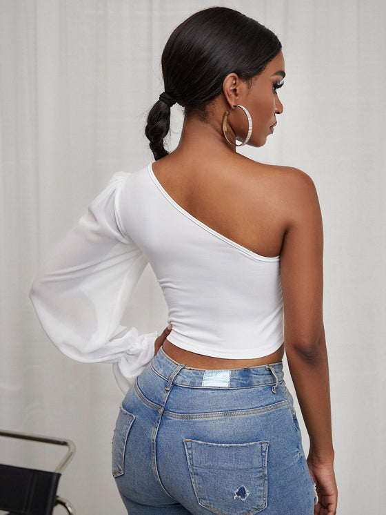 Solid One Shoulder Crop Top