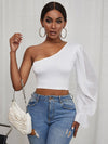 Solid One Shoulder Crop Top