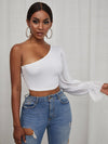 Solid One Shoulder Crop Top