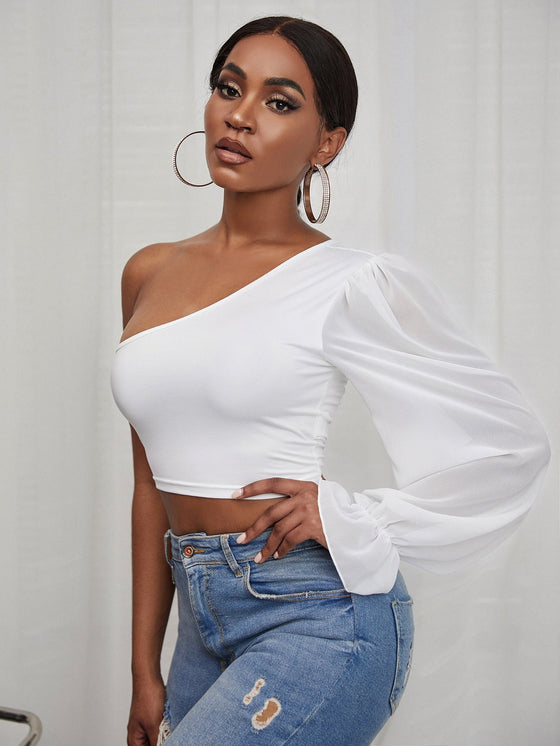 Solid One Shoulder Crop Top