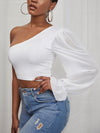 Solid One Shoulder Crop Top