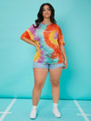 Plus Tie Dye Slogan Graphic Drop Shoulder Tee