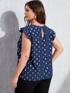 Plus Gilding Print Ruffle Sleeve Blouse