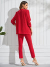 Open Front Flap Detail Blazer Split Hem Pants