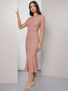Pearl Button Detail Mermaid Hem Dress