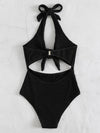 Textured Knot Front One Piece Swimsuit