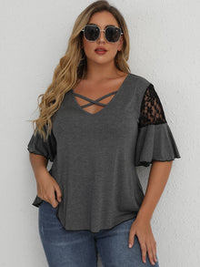  Plus Criss cross Lace Panel Tee