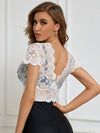 Lace Plunging Neck Scallop Trim Crop Top