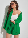 Plus Textured Drop Shoulder Blouse Shorts