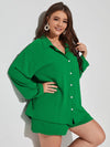 Plus Textured Drop Shoulder Blouse Shorts