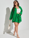 Plus Textured Drop Shoulder Blouse Shorts