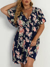 Plus Floral Print Butterfly Sleeve A line Dress