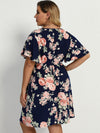 Plus Floral Print Butterfly Sleeve A line Dress