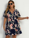 Plus Floral Print Butterfly Sleeve A line Dress