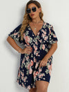 Plus Floral Print Butterfly Sleeve A line Dress