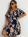 Plus Floral Print Butterfly Sleeve A line Dress