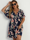 Plus Floral Print Butterfly Sleeve A line Dress
