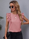 Ruffle Armhole Solid Top