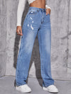 High Waist Ripped Straight Leg Jeans