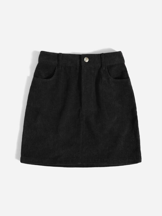Corduroy Dual Pockets Straight Mini Skirt