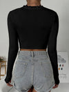 Lace Trim Button Front Rib Knit Crop Top