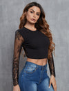 Tie Back Cut Out Floral Lace Crop Top