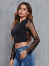 Tie Back Cut Out Floral Lace Crop Top