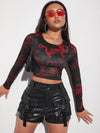 Chinese Dragon Print Tie Back Crop Top