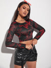 Chinese Dragon Print Tie Back Crop Top