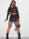 Chinese Dragon Print Tie Back Crop Top