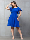 Plus Solid Flutter Sleeve Dress