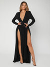 SXY Plunging Neck High Split Dress
