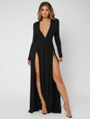 SXY Plunging Neck High Split Dress