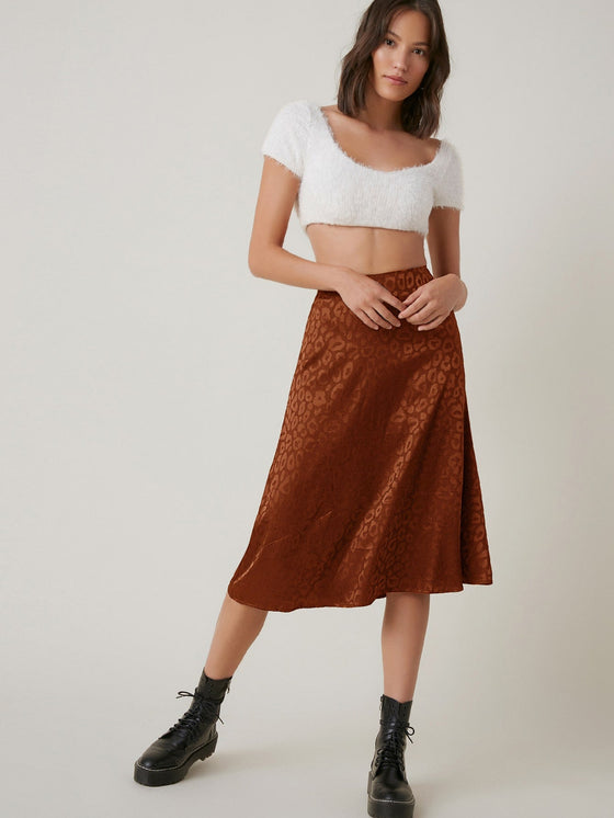 BAE Zipper Side Leopard Satin Skirt