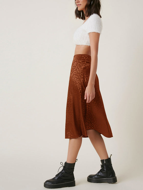 BAE Zipper Side Leopard Satin Skirt