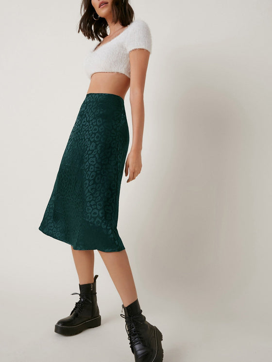 BAE Zipper Side Leopard Satin Skirt