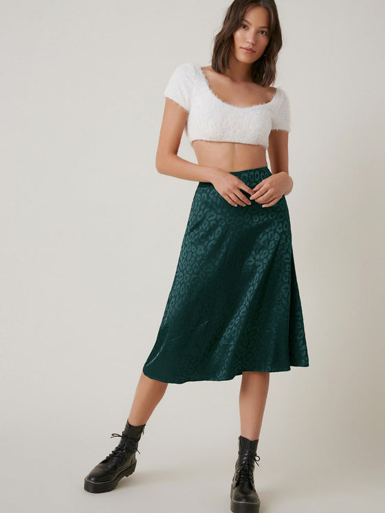 BAE Zipper Side Leopard Satin Skirt