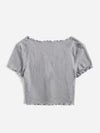 Buttoned Front Lettuce Trim Rib knit Tee