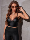 SXY Contrast Lace PU Leather Cami Top