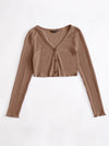 Lettuce Edge Waffle Knit Button Up Top