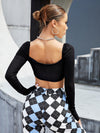Square Neck Crop Ribbed Knit Top